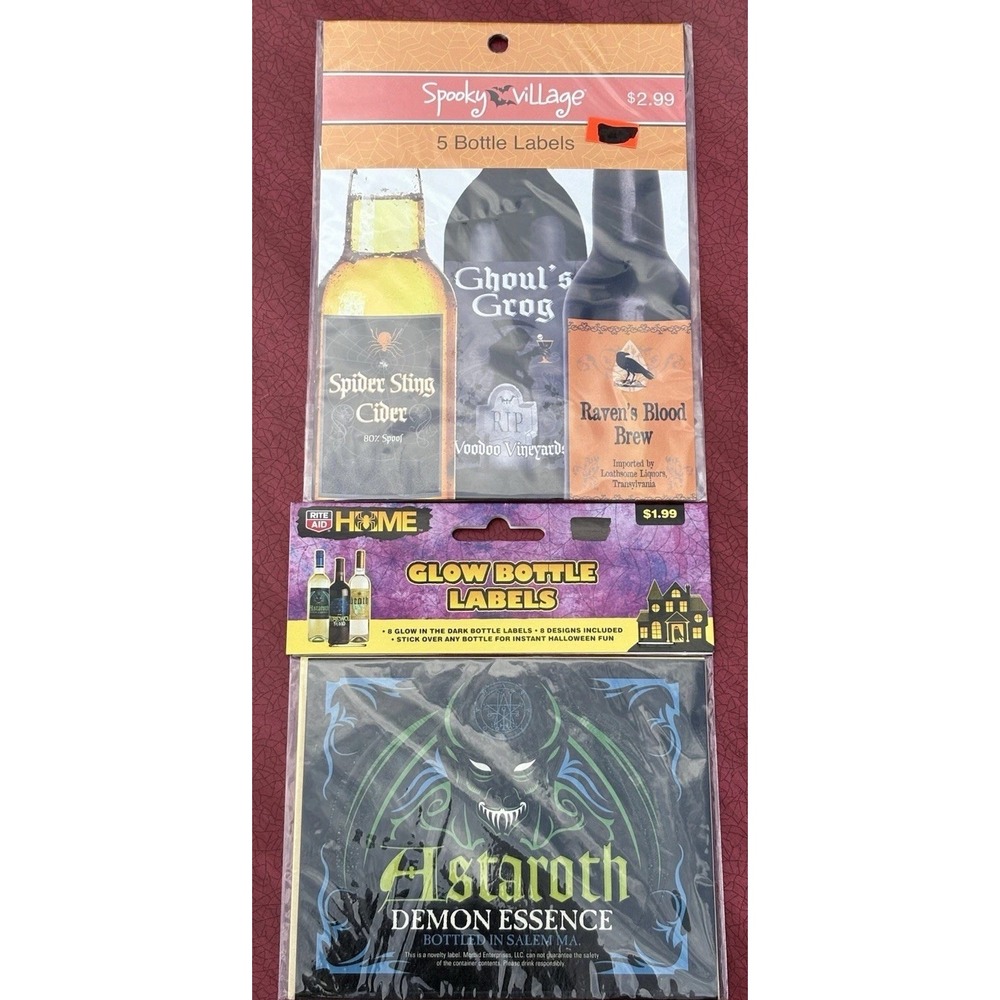 Halloween Spooky Bottle Labels Lot 2 Packs 13 Labels Glow Foil Spooky Village